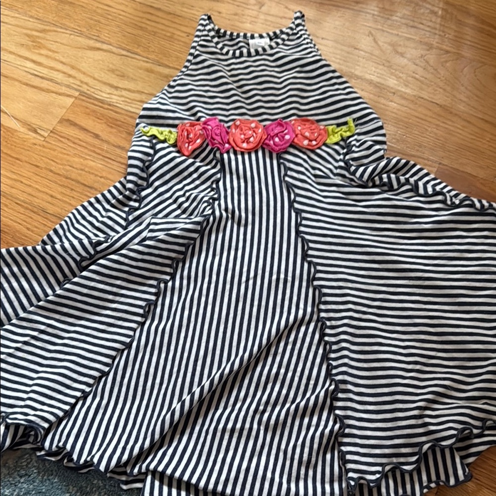 Cute Striped Dress with Floral Detail